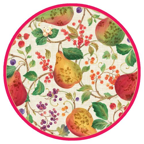 Entertaining with Caspari Entertaining Salad and Dessert Plates, Decorated Pears, Natural, Pack of 8