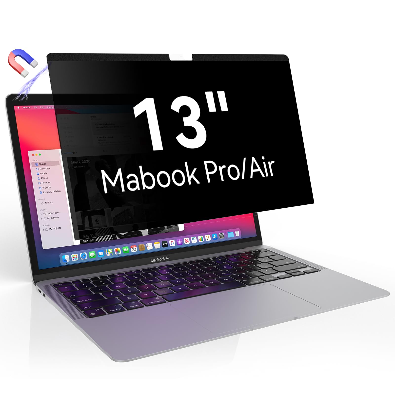 Magnetic Privacy Screen for MacBook Pro 13 Inch (2016-2022 M1, M2) and MacBook Air 13 inch (2018-2020 M1), Easy On/Off Removable Laptop Privacy Screen Filter, Anti Glare Blue Light Screen Protector