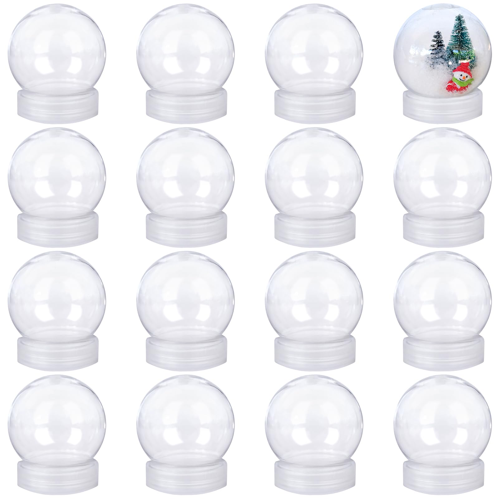 Photo 1 of 16 Pieces 2.7 Inch/69mm Plastic Snow Globe Clear Plastic Water Globe Fillable Snow Globe with Screw Off Cap for DIY Crafts Christmas Home Decoration