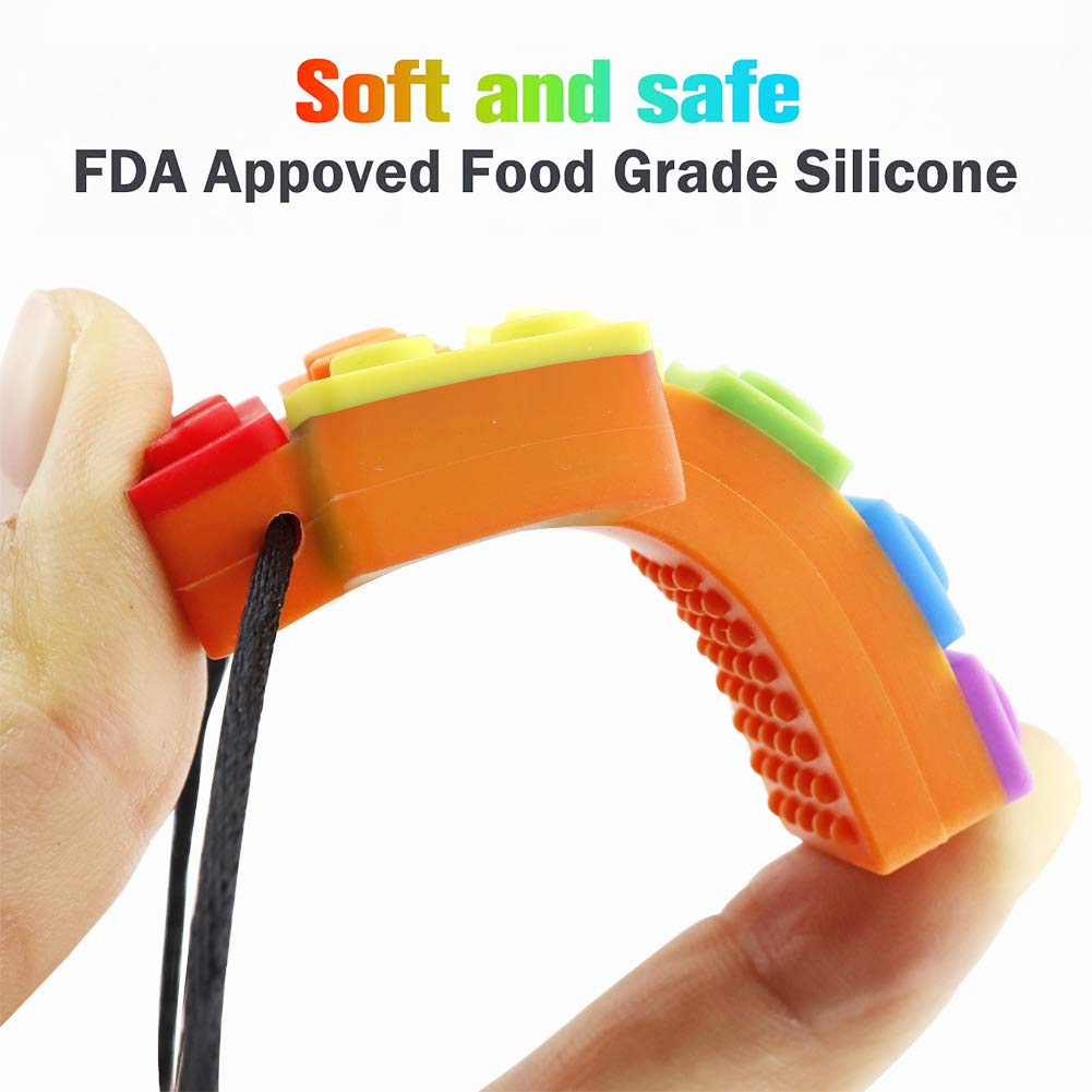 Sensory Chew Necklace,KEFU Rinbow Color Silicone Chew Pendant Training and Development Fidget Toy Chewing Necklace for Teething Babies, Autism ADHD SPD, Oral Motor, Anxiety, Autistic Children
