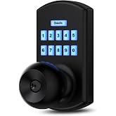 Smart Door Knob with Keypad Keyless Entry Electronic Lock for Front Door | 20 User Codes One-Time Codes Anti-Peep Auto-Lock Timer Passage Mode Silent Option Easy DIY Install Secure &amp; Convenient