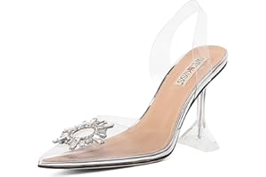 wetkiss Clear Heels Shoes for Women, Crystal Rhinestones Slingback Wedding Shoes Pointed Toe High Heel Sandals