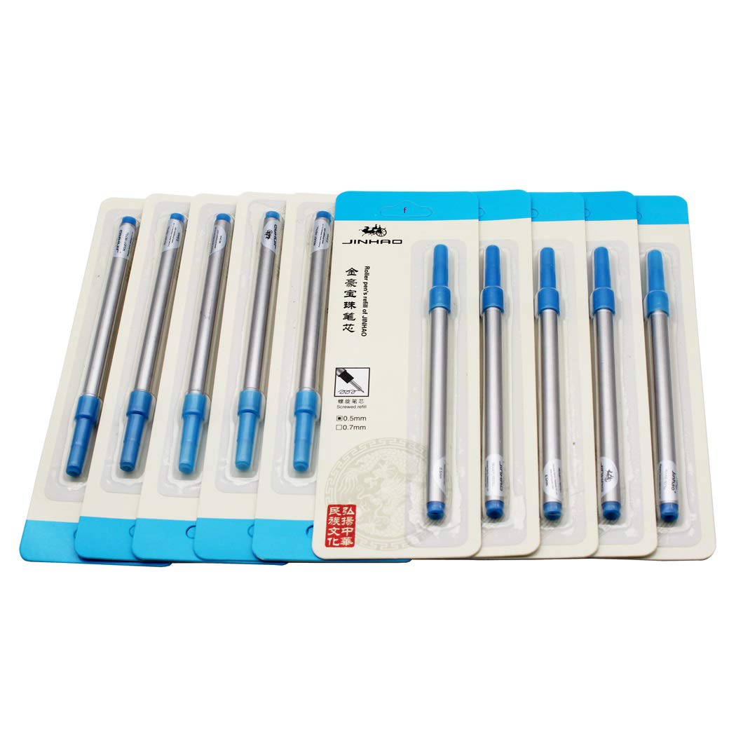 Abcsea 10 pieces Jinhao pen refill 0.5 mm, rollerball spiral pen refills blue
