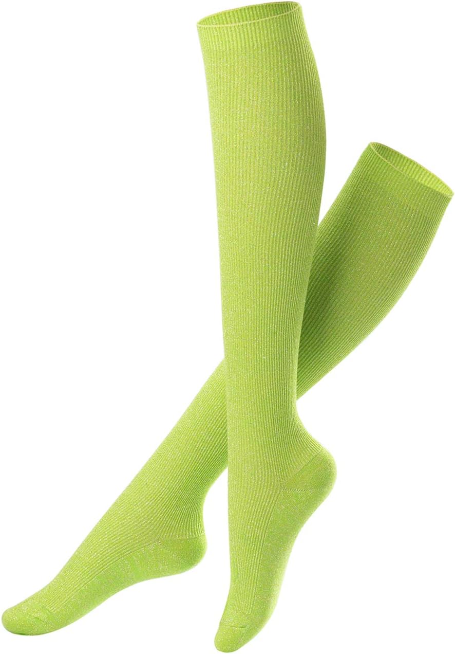 Women Fashion Knee High Socks - Novelty Opaque Knee High Boot Stockings for Fashion Women with Sparkling Lurex