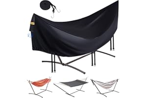 CONFUTURY Hammock Covers for Outdoor Waterproof, Durable 420D Hammock Cover for 12 ft Hammock Stand, Windproof 3 Buckles & 1 Elastic Cord, Airy Vent,Reflective handle,All Weather Protection Hammock Rain Cover