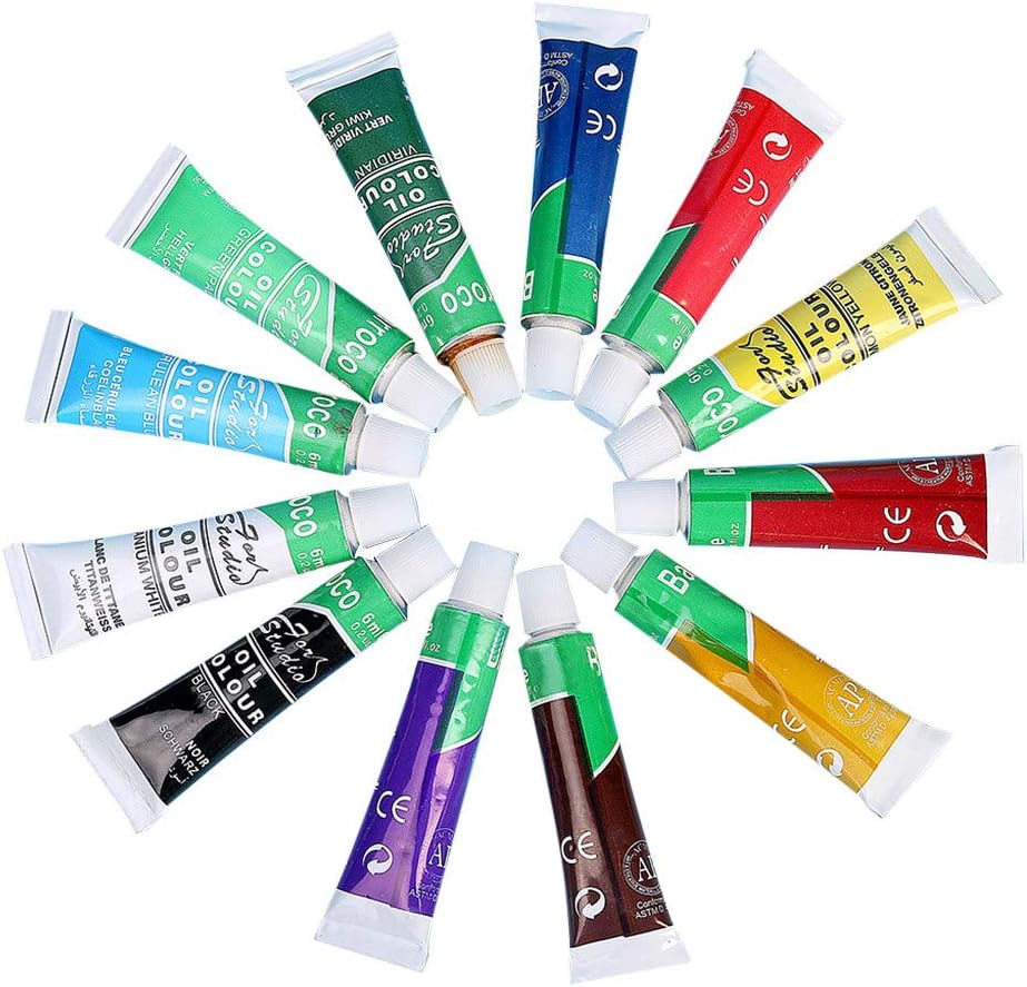 Bovkae 12 Colours(12 x 6ml) Acrylic Paint Set+1PC Brush-for Fabric/Glass/Wood/Canvas/Poster/Craft Painting, Premium Acrylic Paints for Artist, Professional Art Supplies for Kids and Adults