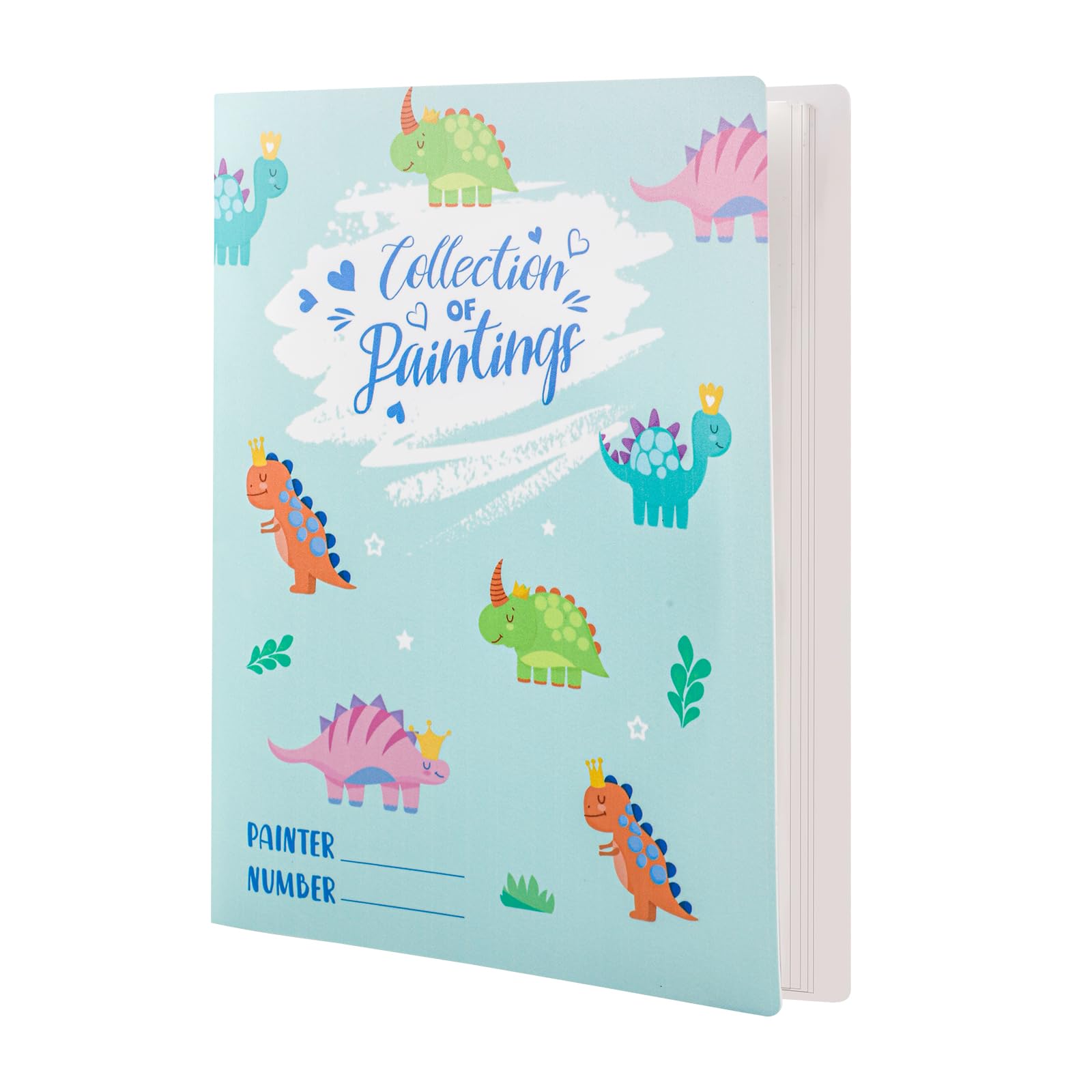 Cute Dinosaur Patterns Binder with Plastic Sleeve, Kids Drawings Painting Portfolio Folder for Artwork with Cover Portfolio Presentation Book with 40 Binder Pockets for Collecting Paintings