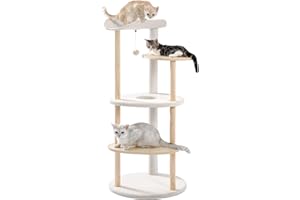 PETEPELA Cat Tree Cat Tower for Indoor Cats,5-Level Cat Play House Cat Activity Center with Scratching Posts Beige