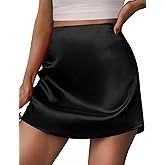 Zeagoo Womens Mini Skirts Elastic High Waisted Skirts Stain A-Line Zipper Party Club Skirt 2025