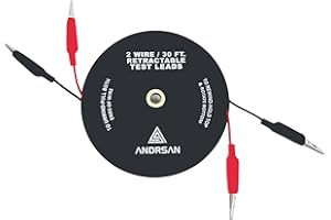 ANDRSAN 2 Wire 30’ Retractable Test Leads with 2” Alligator Clips, 18 Gauge Electrical Copper Wire, Impact-Resistant Reel, Black