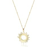 CANEVINKA 18K Gold Plate Coin Pendant Necklace for Women Dainty Compass Sunflower Necklaces Personalized Chain Layered Jewelry