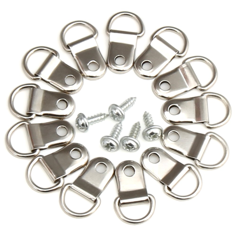H&S 80x D Rings Picture Hanging Hooks for Photo Frame or Canvas - Stainless Steel Wall Bracket w/Screws