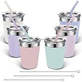 Yummy Sam 6PCS Kids Stainless Steel Cups with Lids, 12oz Spill Metal Tumblers Proof With Silicone Straws, Unbreakable Toddle Cups with Full Wrapped Anti-Scald Sleeves for Cold Drinks
