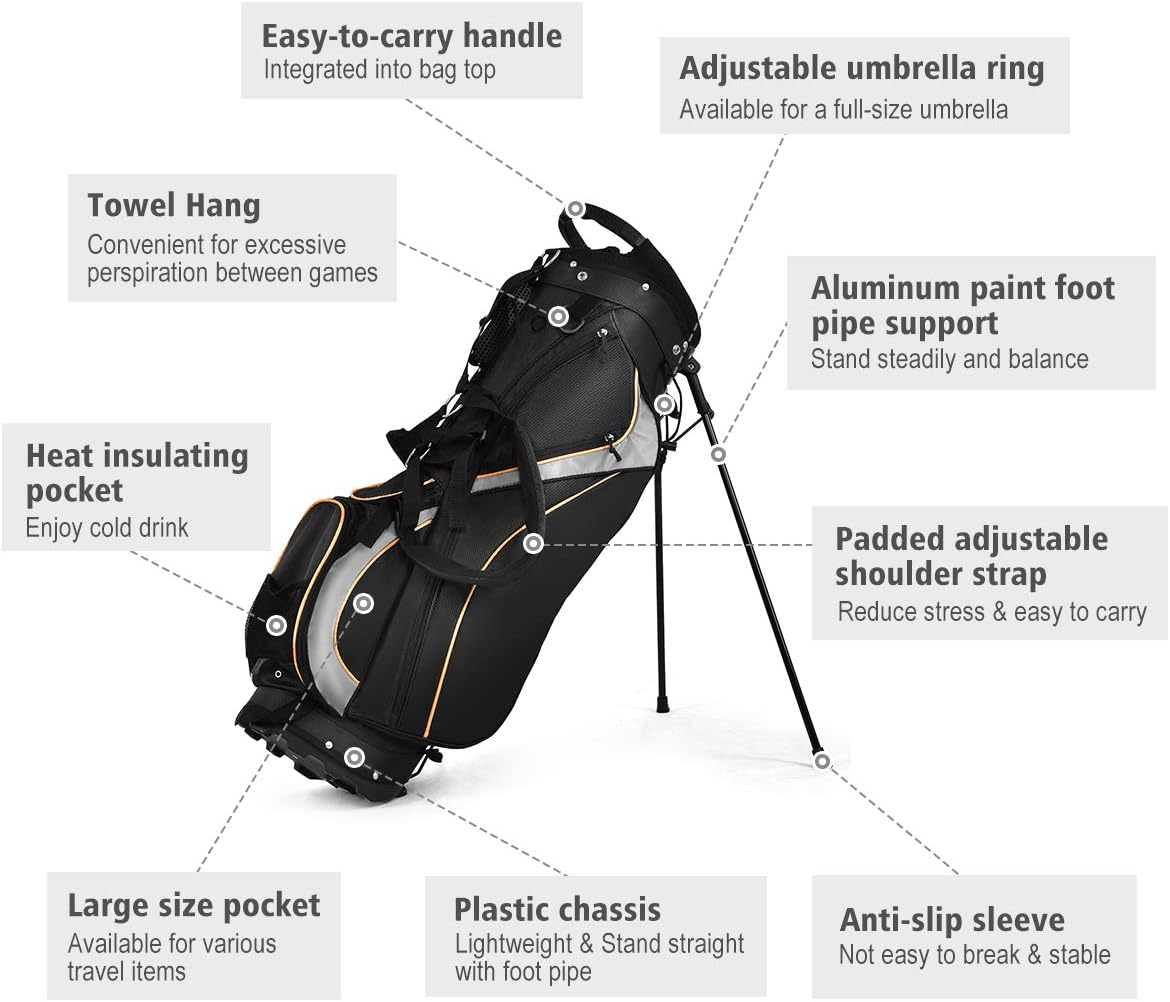 Tangkula Golf Bag 7 Way Divider Light Weight Portable Golf Cart Bag Waterproof Wear-Resistant Durable Fabric Easy Carry Space Saving Womens Mens Golf Stand Bag, Black : Sports & Outdoors