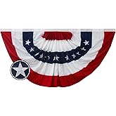 Bradford American Bunting USA Pleated Fan Flag 1.5x3 ft Made in USA, Embroidered Small Bunting Flags with 3 Brass Grommets Outside Patriotic Half Fan for Decorations Memorial Day