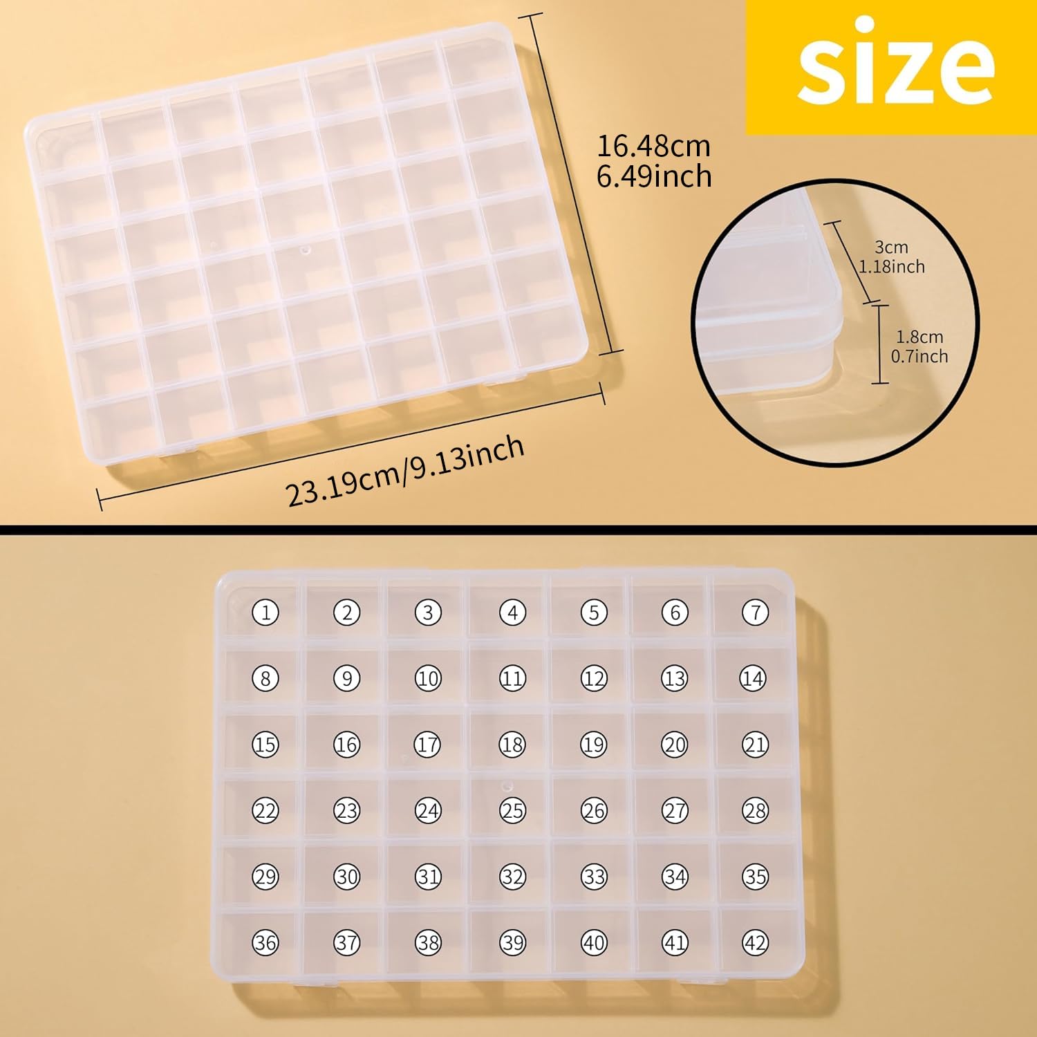42 Grids Plastic Bead Organizer Beads Storage Containers Bead Holder Organizer Clear Storage Dividers Box for Jewelry Arts and Crafts