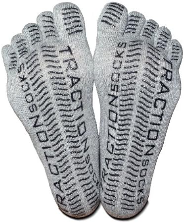 Five Toe Socks with Non-Slip Non Skid Sole, TractionToes Toesocks (Small, Heather Grey/Black)