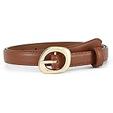 CORAID Thin Belt for Women Jeans Faux Leather Ladies Skinny Waist Belts for Dresses Pants with Trendy Gold/Silver Buckle