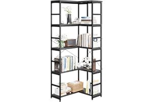 APPOLYN Corner Shelf, 5 Tiers Corner Bookshelf, Wood and Metal Bookcase Storage Shelf, 26.97" x 22.64" x 65.7" Tall Corner Ca