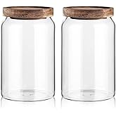 Labina Glass Storage Container Airtight Food Jars Kitchen Canister with Wood Lids, 33 Oz Wide Mouth Pantry Organization Glass Jar for Flour, Sugar, Cookie, Spagetti, Nuts and Candy (2 Pack)