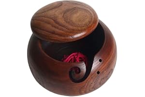 Joyeee Handmade Yarn Bowl, 6.3'' Crafted Wooden Yarn Storage Bowl with Lid Crocheting Knitting Bowl Yarn Holder Gift for Knitting Crochet Enthusiasts