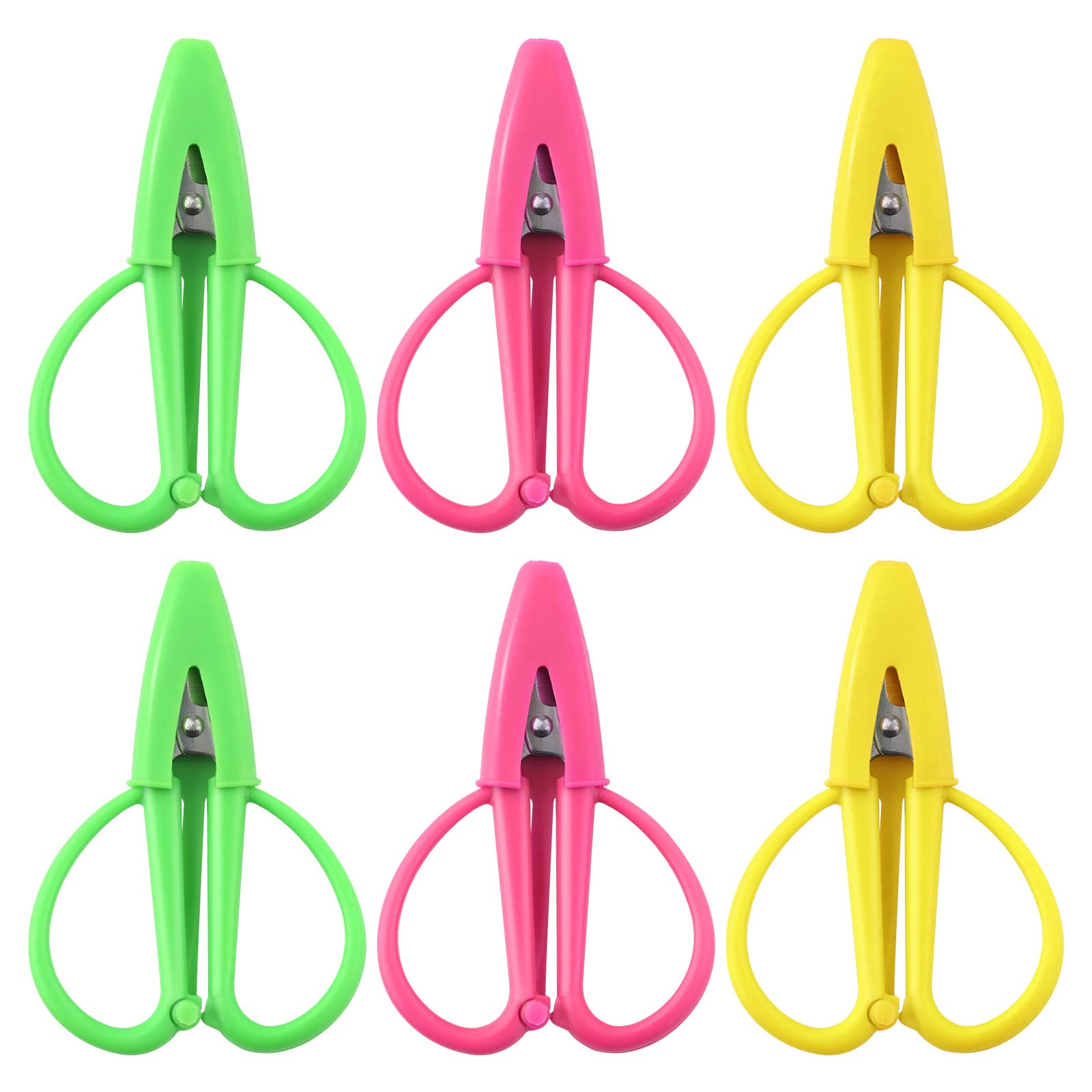 LUTER 6PCS Mini Scissors, Pink, Yellow, Green; Pointed Tip; Stainless Steel; Ambidextrous; Precision; 6 Count