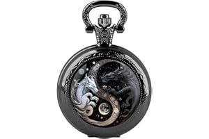 CUSTCH Retro Yang and Yin Dragon Design Glass Dome Quartz Pocket Watches for Women Men Watch Unique Pendant Necklace Jewelry Gifts