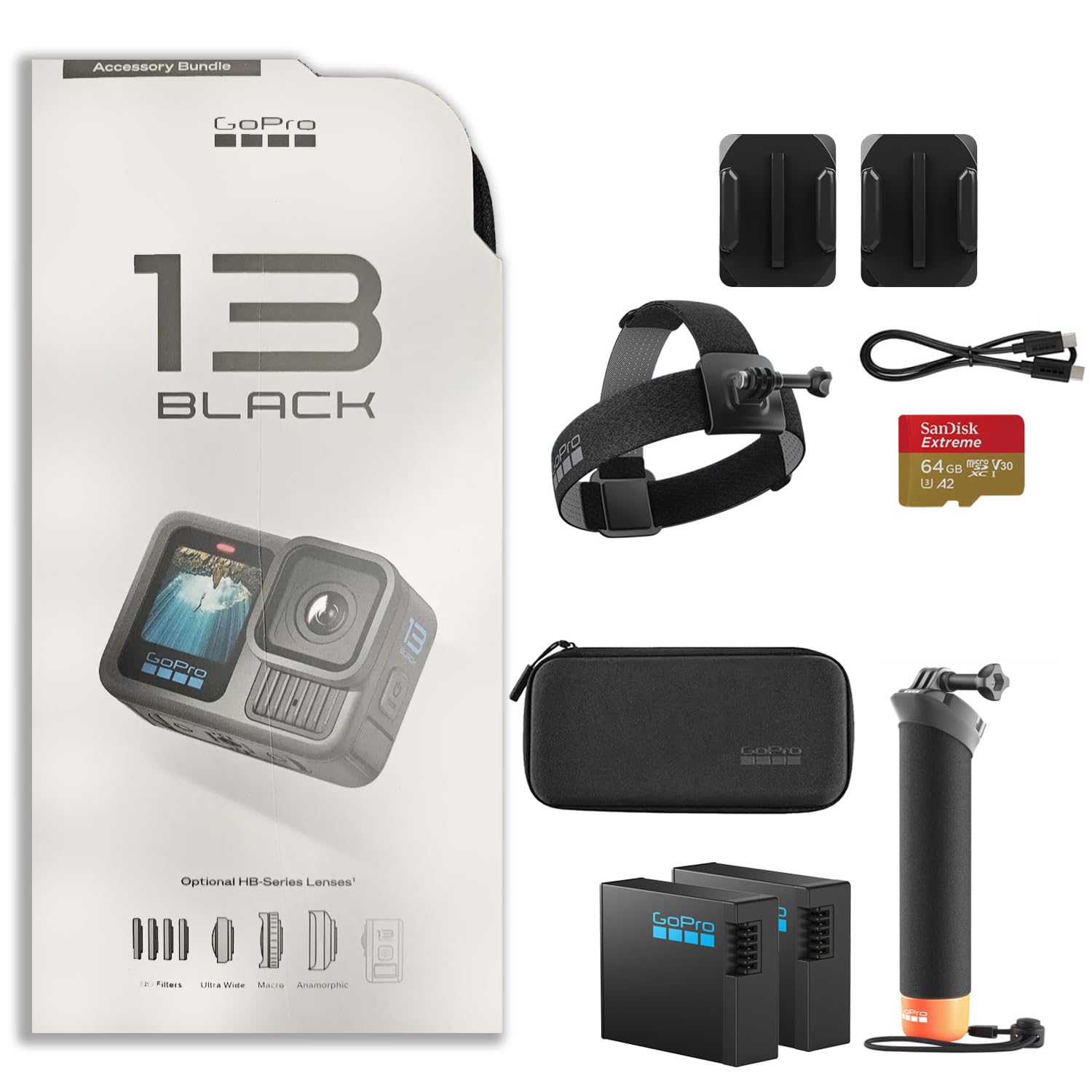 GoPro HERO13 Waterproof Action Camera (Black), 5.3K60 27MP, 2 Battery, Kit