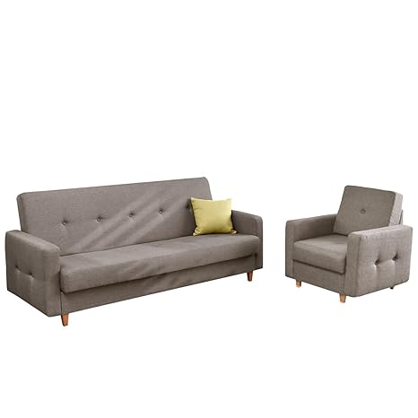 Polstergarnitur Tango Sofa mit Bettkasten und Schlaffunktion, Einzelsessel, Sessel, Modernes Bettsofa Couch, feiner Webstoff,
