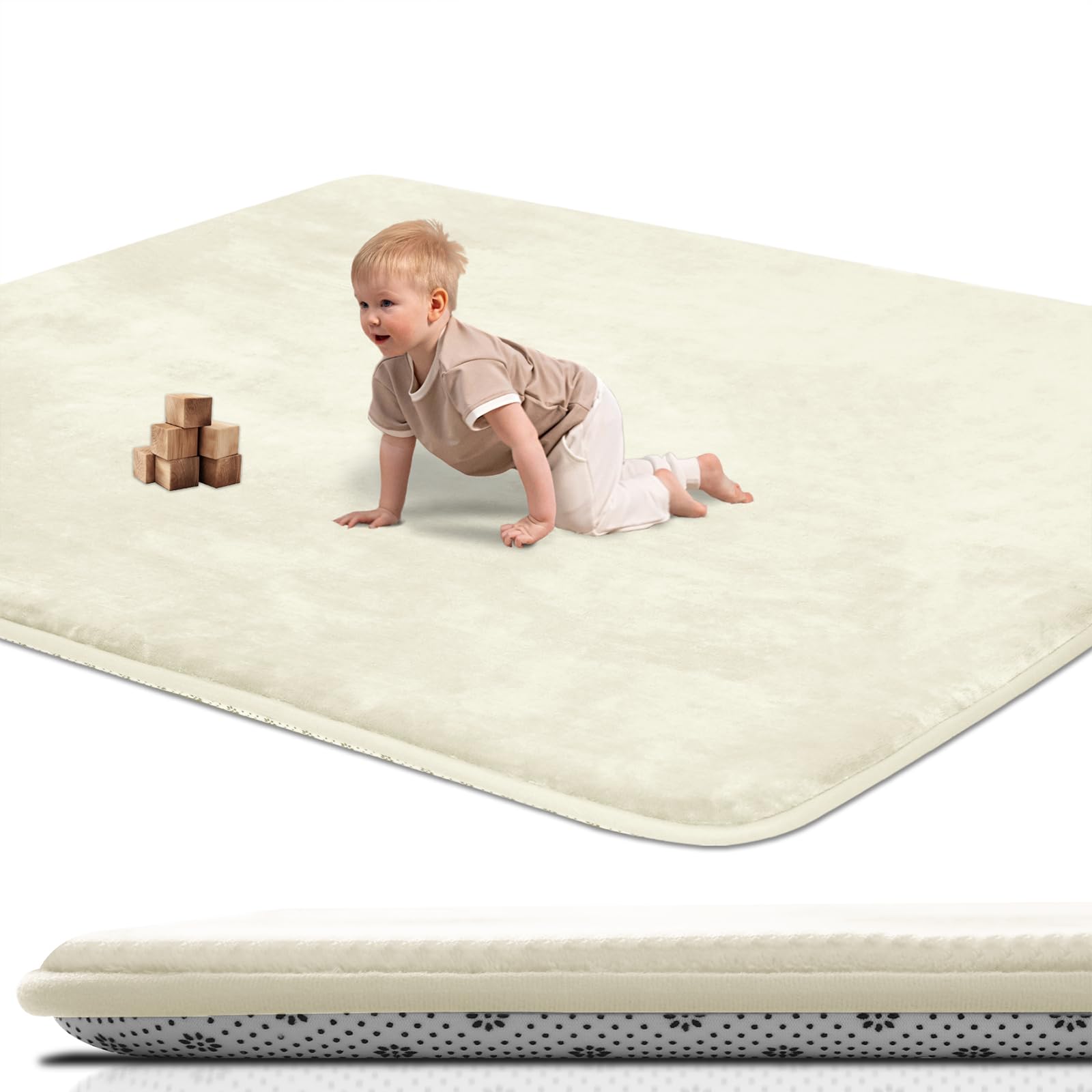 Photo 1 of Thick Baby Play Mat for Floor,Padded Foam 47x47 Playpen Mat,Ultra Soft Support & Plush Feel Nursery Rug,Non Slip for Toddler,Infants,Kids Play,Yoga,Baby Crawling,Tummy Time (Beige)