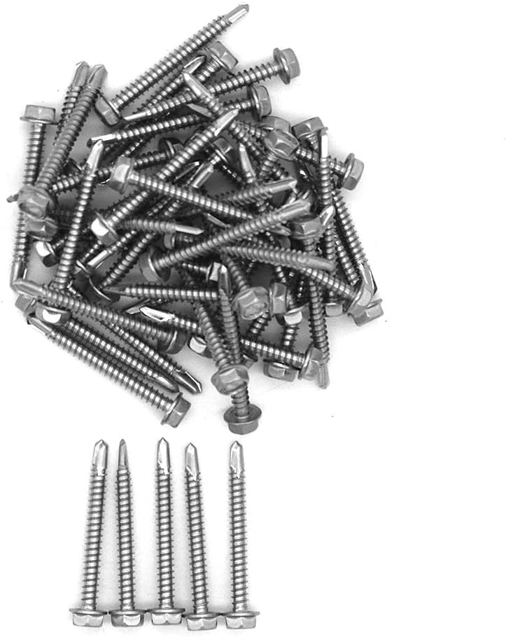 50 Pieces NUZAMAS 4.8 x 45mm Thread 304 Stainless Steel Self Drilling Tek Screw with Washer, for Wood Metal Fastened