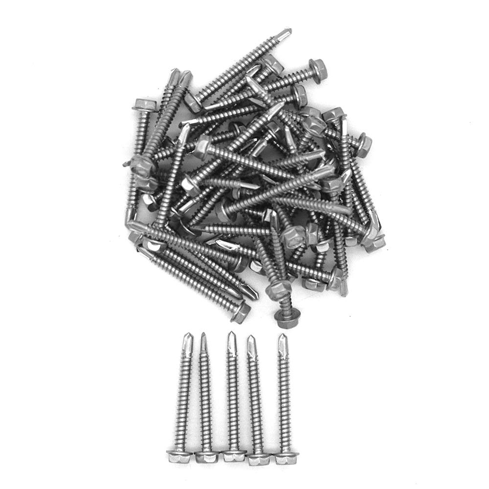 50 Pieces NUZAMAS 4.8 x 45mm Thread 304 Stainless Steel Self Drilling Tek Screw with Washer, for Wood, Metal Fastened