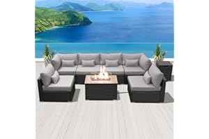 Dineli Sectional Sofa with Gas/Propane Fire Pit Table Outdoor Patio Furniture Sets (Light Gray-Rectangular Table)