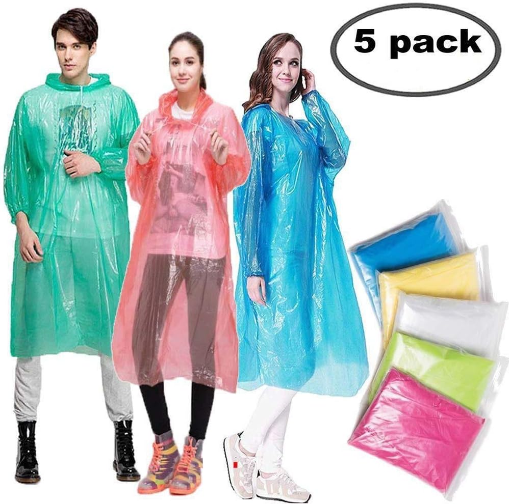 Meiso Emergency Disposable Rain Ponchos for Men Women 5 Pack Adults