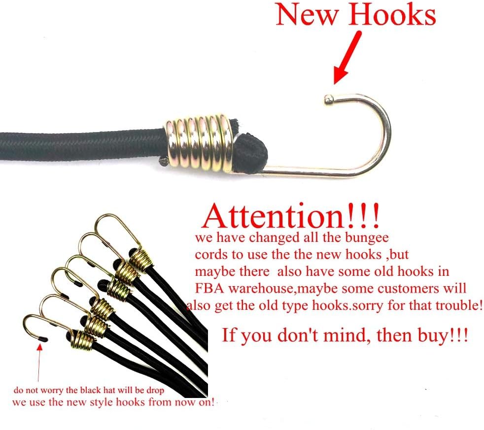 Dajia Heavy Duty Black Bungee Cords with Hooks 3/8"x 36" 10mm Industrial Bungee Cord x 6piece (Pack of 6) Premium Quality Bungee Cord Assortment Metal Hooks - - 