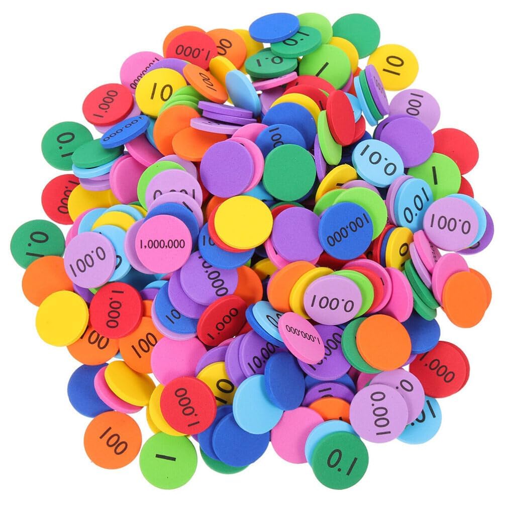 NUOBESTY 300pcs Place Value Disks 10 Values Decimals to Whole Numbers Counting Chips for Kids Base 10 Place Value Manipulatives Math Counters Discs Set for Elementary School Math Supplies