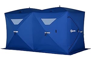 Outsunny 5-8 People Ice Fishing Shelter, Pop-Up Portable Ice Fishing Tent with Carry Bag, Two Doors, Windows and Vents, Ice Shanty for Winter Fishing