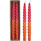 Creative Co-Op Tall Unscented Twisted Taper Candles, Fuchsia and Orange Ombre Color, Set of 2