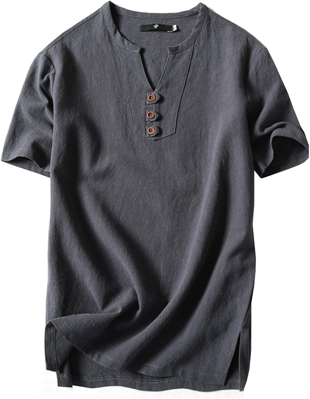 エムエルーセ カジュアル Tシャツ 半袖 3ボタン リネンシャツ 綿麻 ヘンリーネック ビジネス 春 夏 無地 メンズ Tシャツ カットソー 通販 Amazon