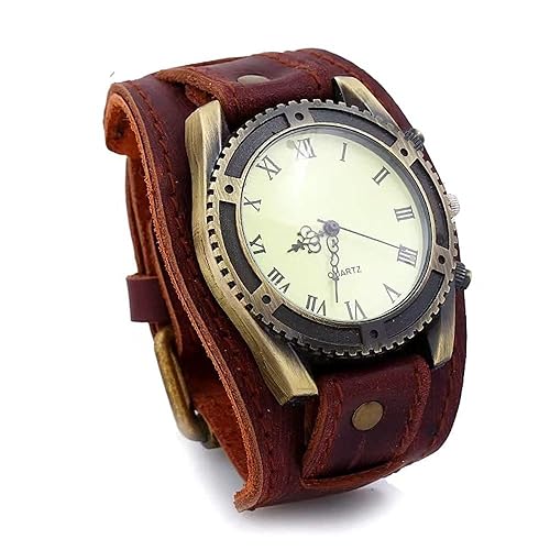 MINILUJIA Handmade Vintage Retro Punk Men Wrist Watch Bronze Dial