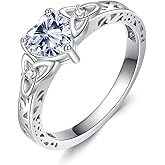 Diamond Celtic Knot Vintage Ring for Women 925 Sterling Silver 1 Carat Heart Moissanite Solitaire Rings Irish Engagement Promise Ring