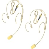 Headset Headworn Dual Earhook Face Microphone Hanging Condenser Omnidirectional Mic for Sennheiser,3.5mm Screw Lock Plug Microphone,Wired, with Windscreen and 1.5m Cable,2 Pack