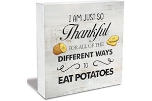MAVOTEN Rustic I am Just so Thankful for All of the Different Ways to Eat Potatoes Wood Box Sign Funny Kitchen Wooden Box Sign Farmhouse Home Kitchen Desk Shelf Decor (5 X 5 Inch)