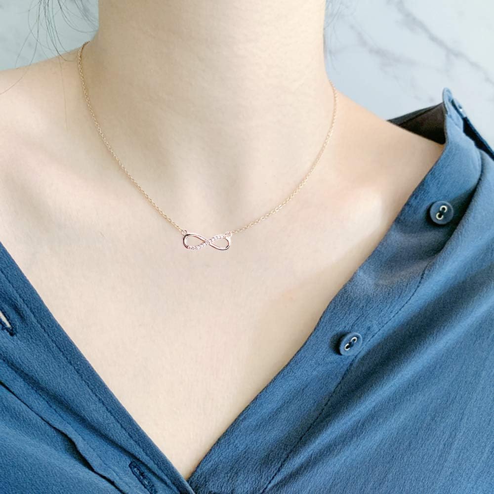Ceqiny 2pcs Infinity Necklace Clavicle Chain Necklace Luck 8 Chain Necklace Vintage Choker Crystal Cubic Zircon Necklace Rhinestones Sister Partner Birthday Gifts for Women Girls, Gold Silver: Clothing