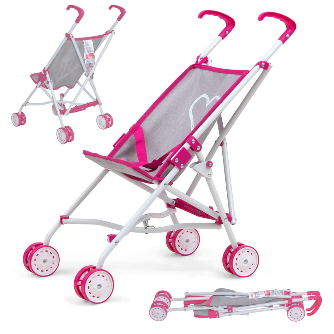 Milly Mally Julia Folding Doll's Pram for Girls Aged 3 and Up with Foam Wheels and Straps Prestige Pink Pink