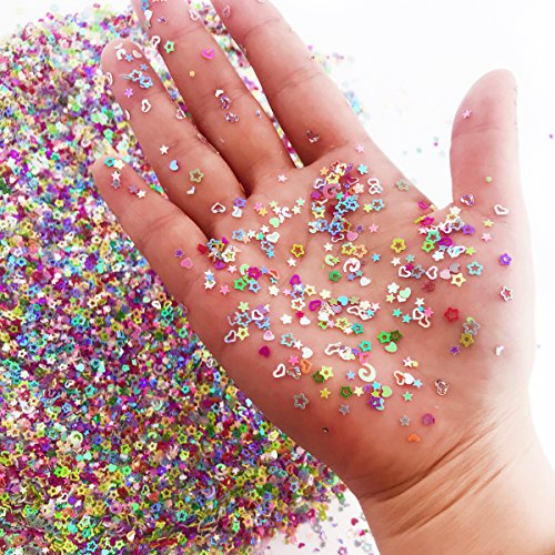 Amersumer 7.2oz/200g Multicolor Manicure Glitter Confetti,Mixed Shapes Size 2-4mm For Party Decoration,DIY Crafts,Premium Nail Art Etc