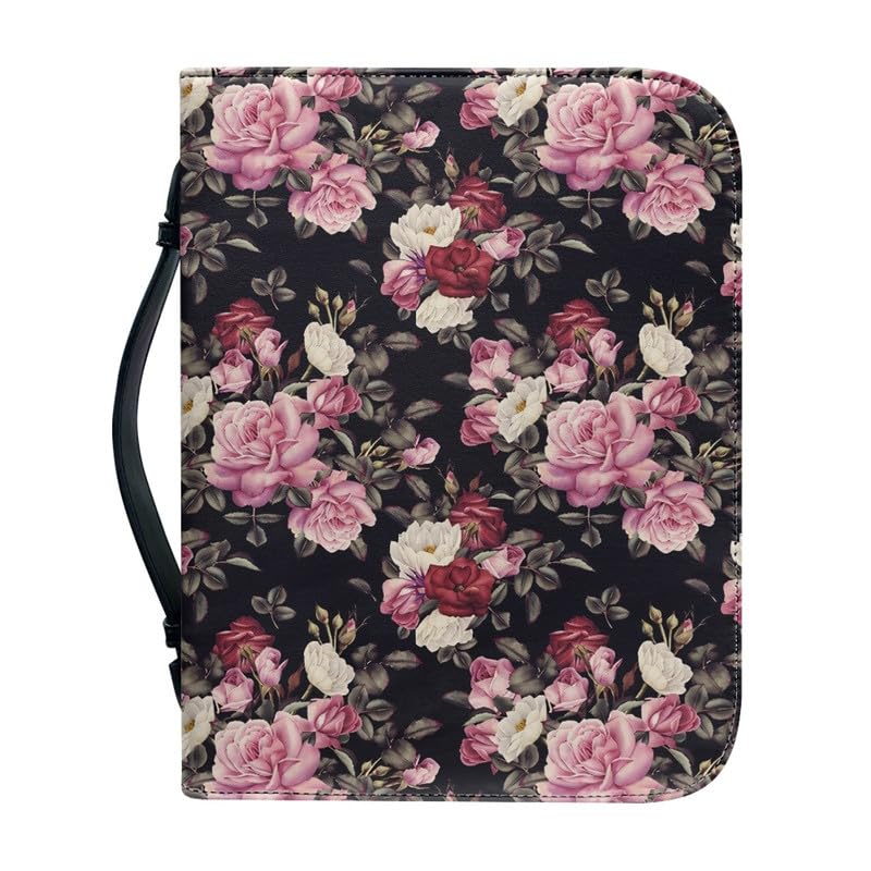 Garronmavis Peony Flowers Men-Bible Cover Peonies Painting Stylish Carrying Bag Retro Arts Church Study Book Carrier - M