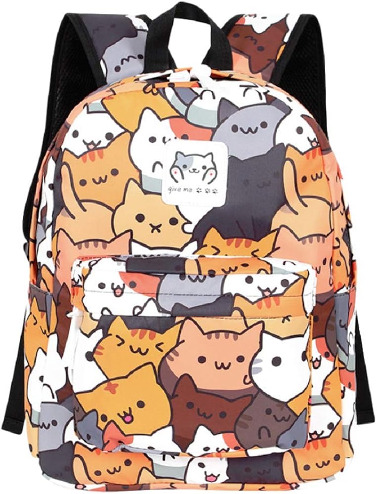 GK-O Neko Atsume Canvas Backpack Cute Cat School Shoulder Bag Laptop Bag