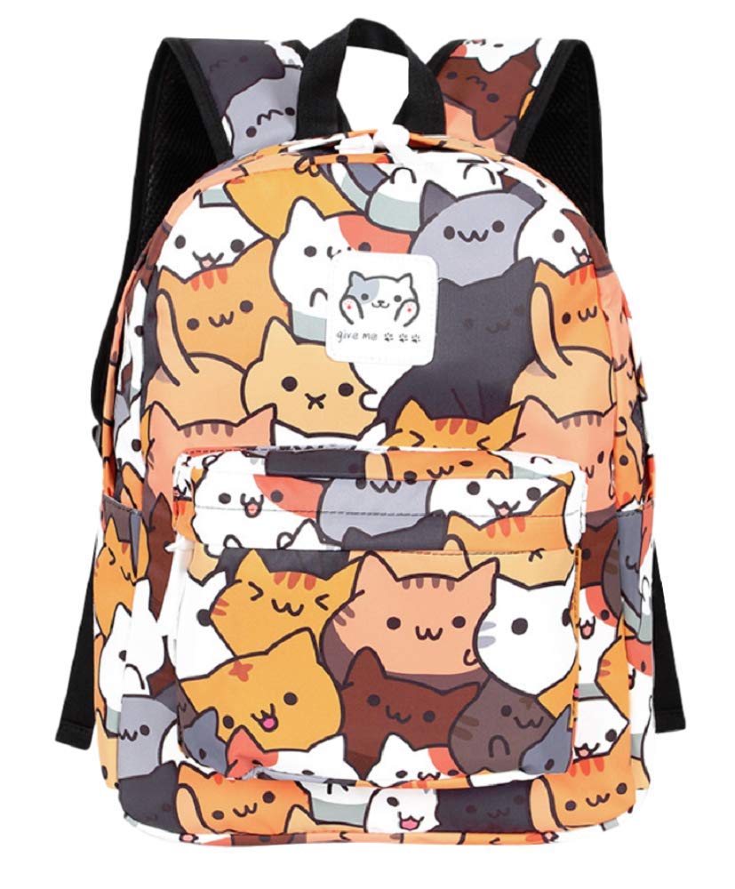 GK-O Cute Anime Cat Canvas Backpack Bookbag Daypack Travel Casual Bag Laptop Bag