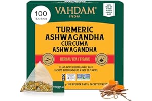 VAHDAM, Turmeric Ashwagandha Herbal Tea Bags (100 Count) Caffeine Free, Non GMO, Gluten Free | 100% Pure Herbal Blend - Sweet